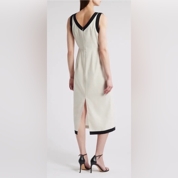 NWT Zoe and Claire Contrast Trim Linen & Cotton Blend Midi Dress - Picture 2 of 10
